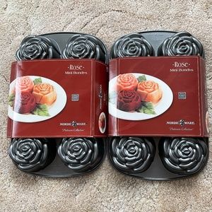 Nordic Ware Heavy Cast Aluminum Mini Rose Bundt Cake Pans Set of 2